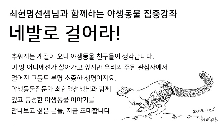 [녹색교육센터] 야생동물전문가 최현명과 함께 하는  수강생을 모집합니다.